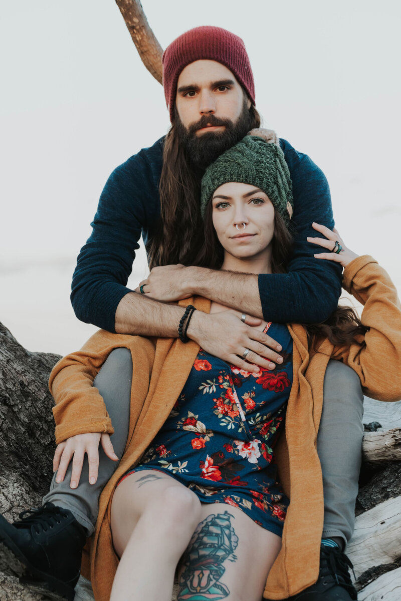 couple on beach with tree