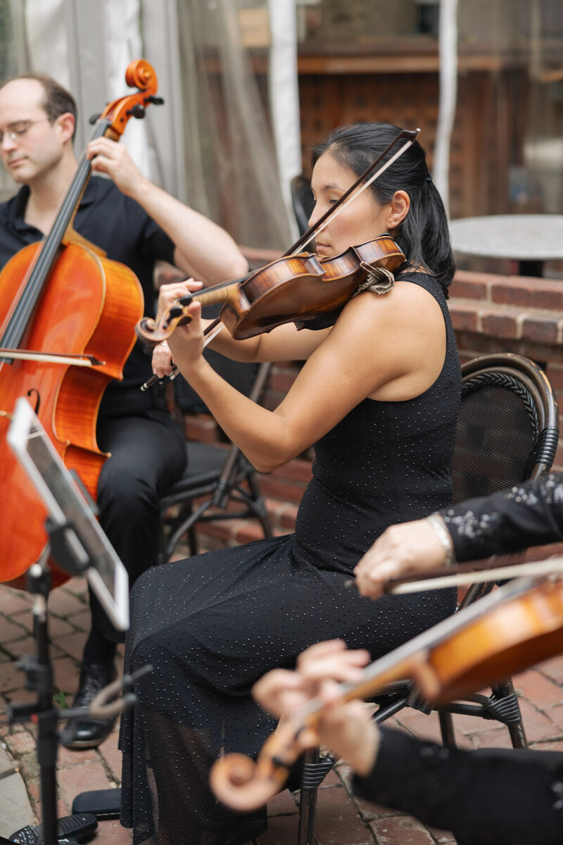 Violin and cello musician performing for an event