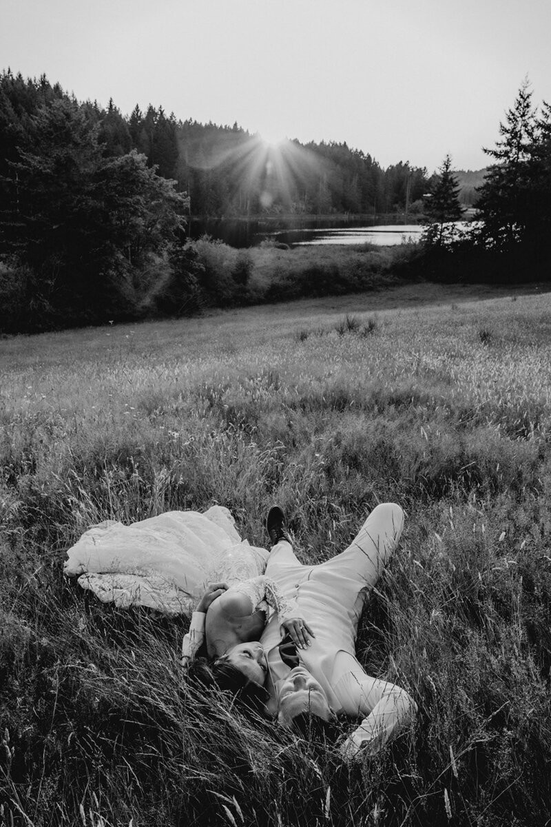 Newlyweds  kissing at salt spring island  wedding