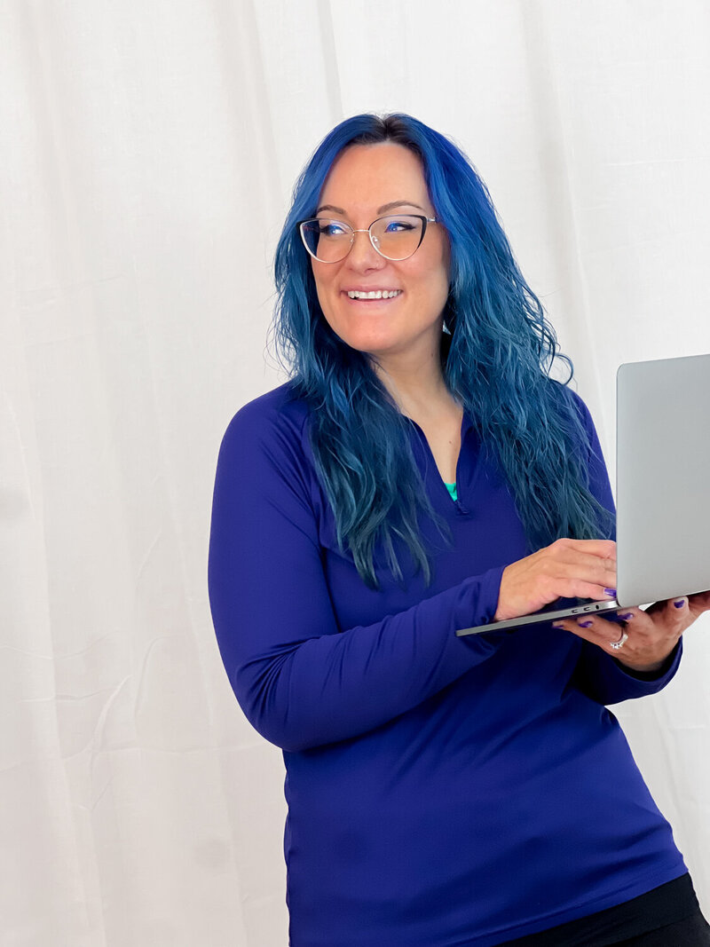 Jessie Richards working on a brand strategy at her laptop