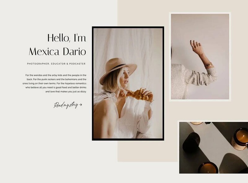 A sleek, minimalist design perfect for creatives. This Showit template for photographers, artists, and designers features a clean layout with ample white space, highlighting your work on desktop screens.