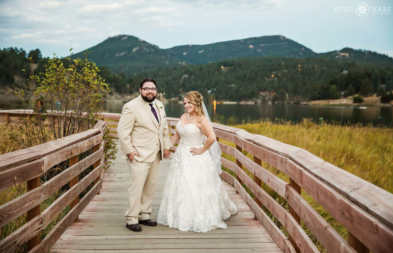 Beautiful Evergreen Lake House portrait of a couple on their wedding day