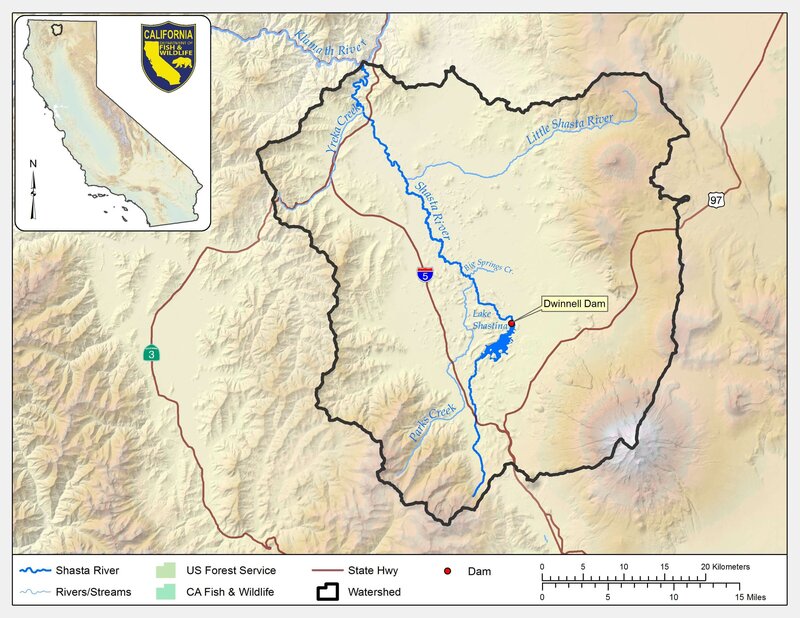Shasta Valley Californial map showing Shasta River and Watershed