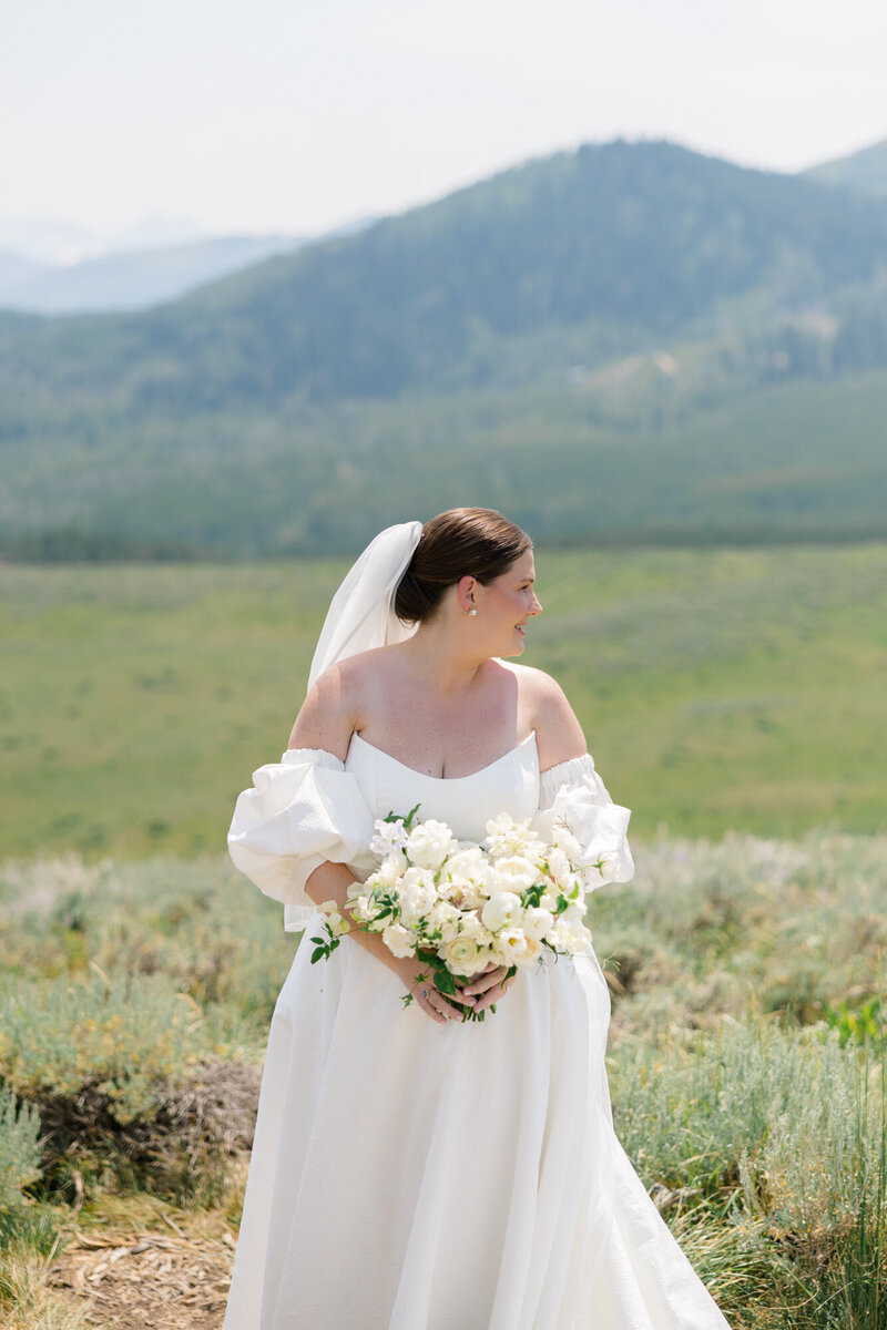 bride looking over her shoulder