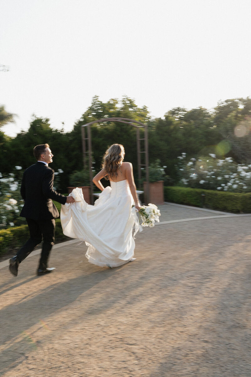 Sunset portraits of bride and groom at Tuscan Rose Ranch wedding in Southern California 