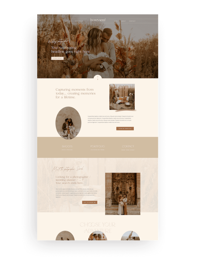 Boho Photographer Showit website template