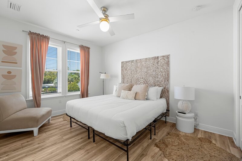 Bright and breezy king bedroom at Beach Cabana, a family-friendly Panama City Beach rental near 30A beach rentals and Carillon Beach house rentals.