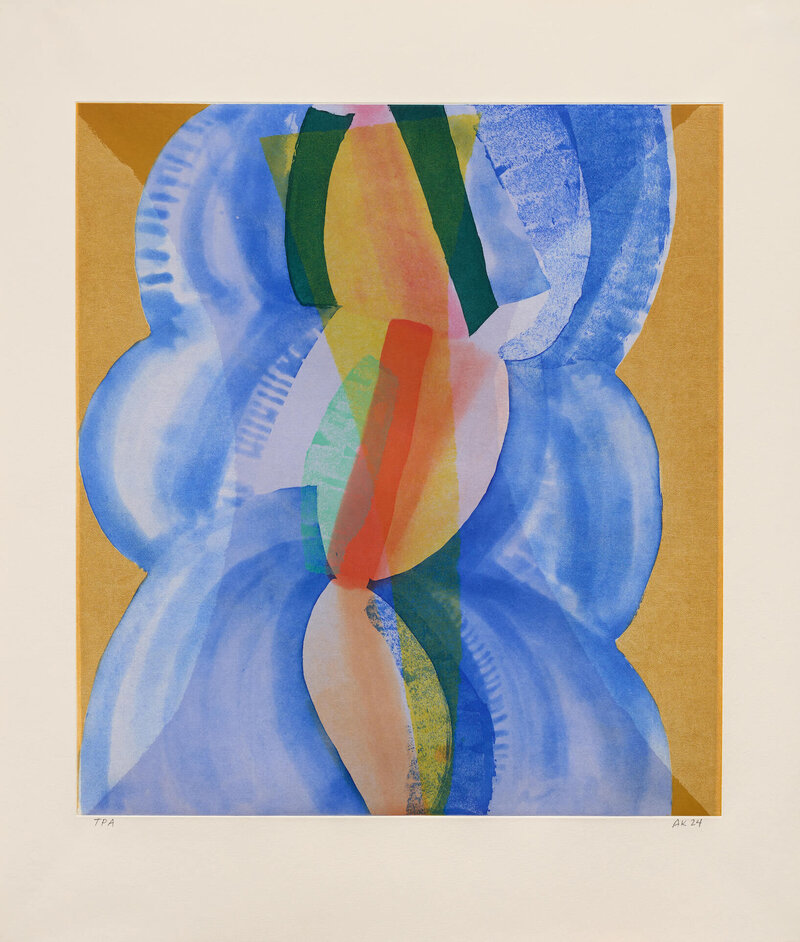 'Eventide' by Anna Kunz – a spit bite, soap ground, sugarlift etching on chine collé, measuring 26 1/2 x 22 1/2 inches.