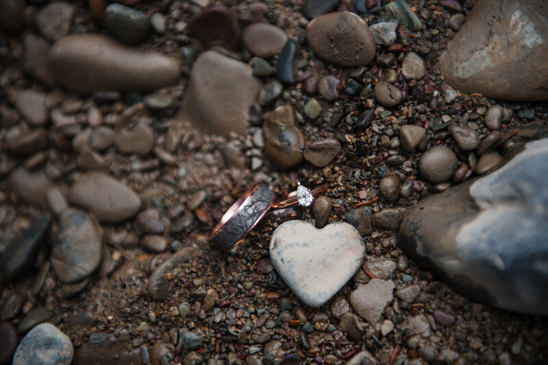 Wedding rings sparkle in the evening light in western Montana.