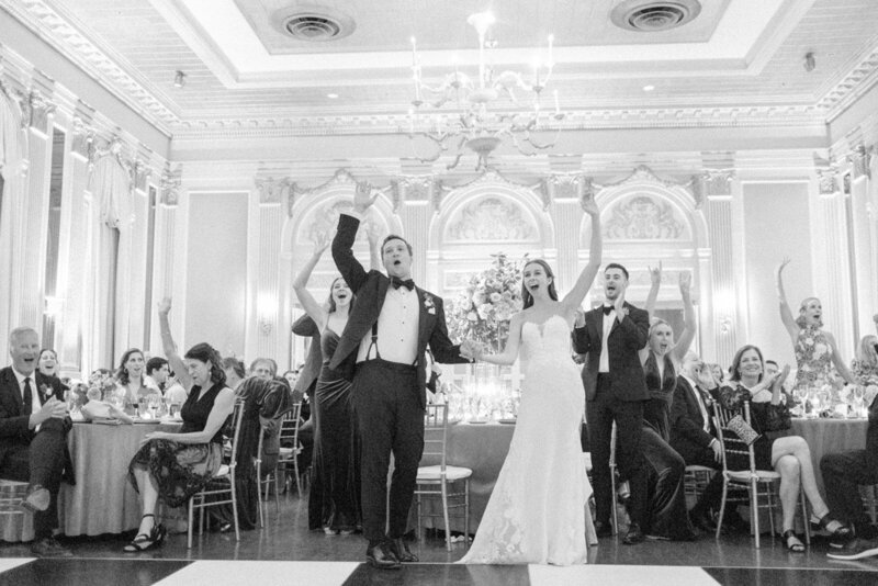 Multi-day wedding photographer captures reception celebration in grand estate ballroom with emotional toasts and dancing at The Commonwealth Club