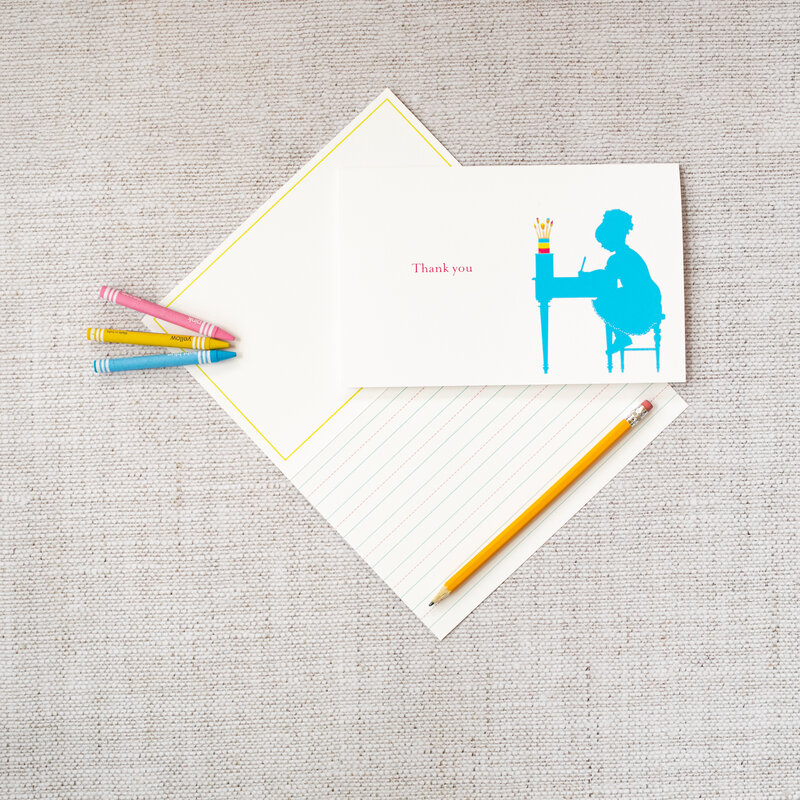 Coral and Blue Stationery for Kids Paintbrush Thank You Card