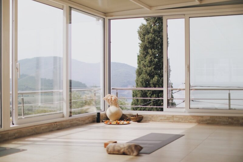 Yoga shala overlooking the sea and the mountains