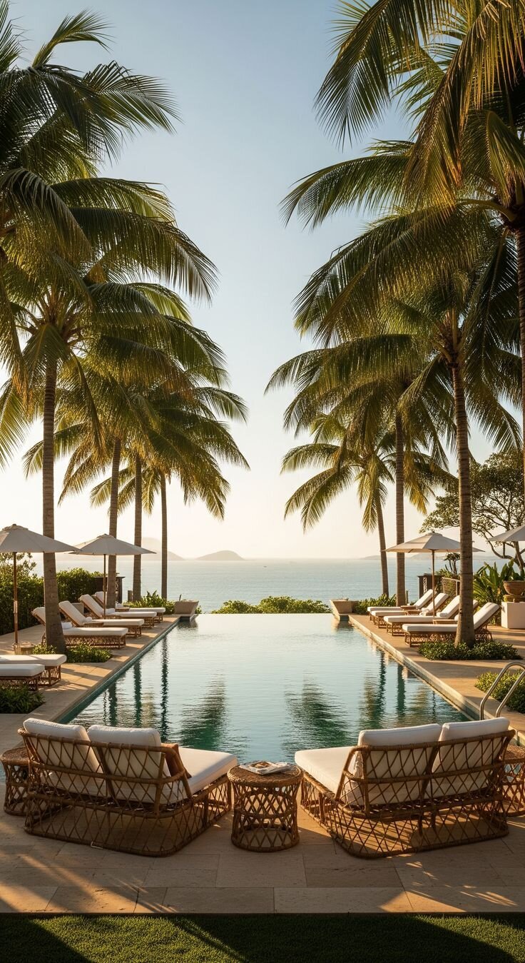 All-inclusive resort in Polynesia overlooking the ocean.