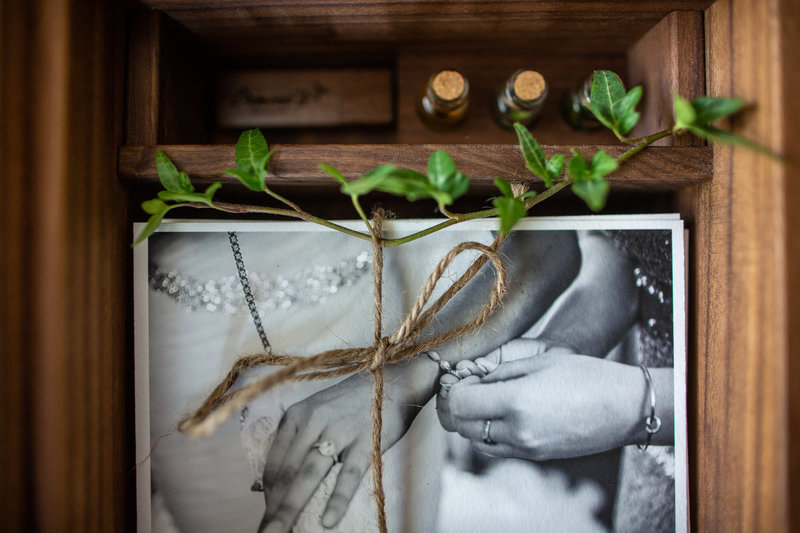 Wooden keepsake wedding box with custom made USB drive.