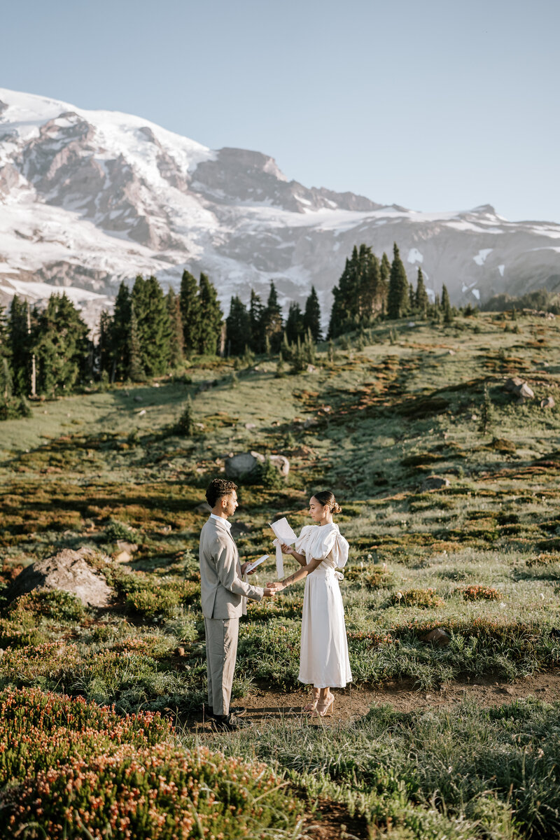 A sunrise wedding at Mount Rainier National Park.