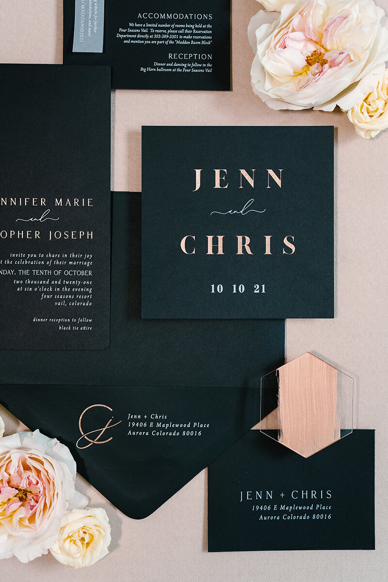Modern Black Vail Wedding Invitations