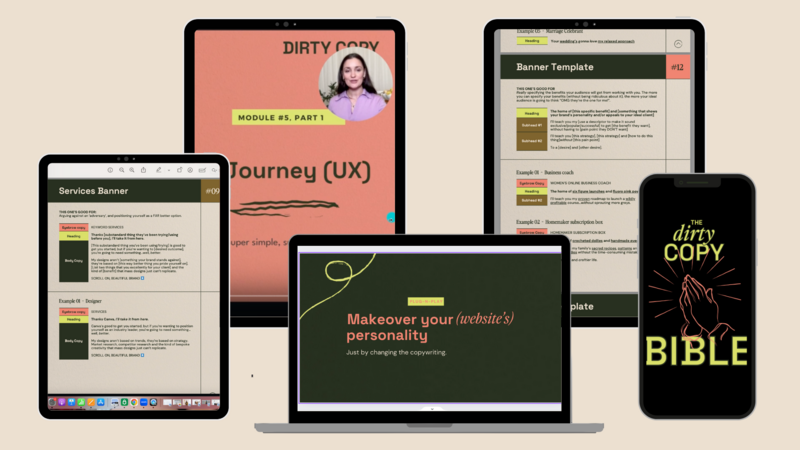 web copy template mockup for dirty copy