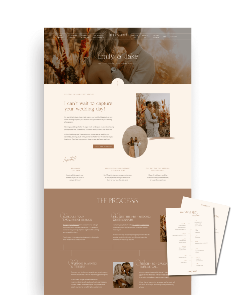 Showit Wedding Client Lounge template for wedding photographers