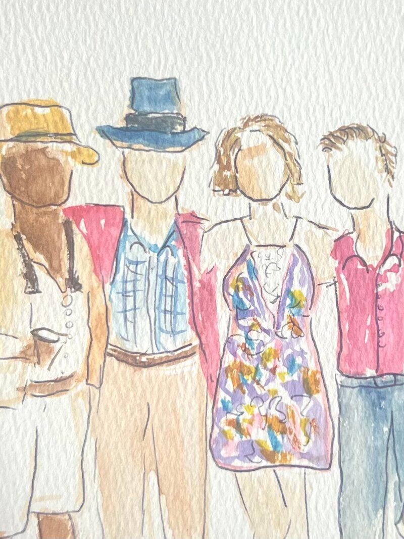 watercolor painting of guests at a wedding