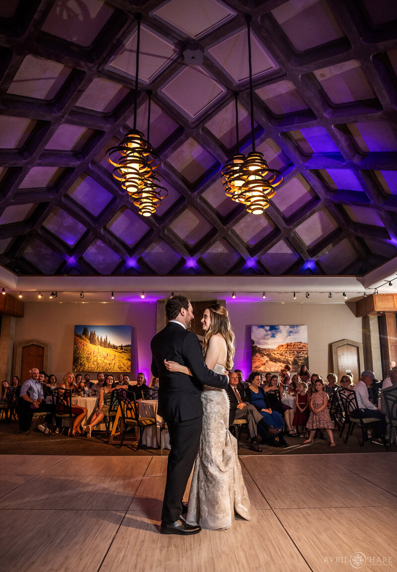 First dance inside  Mitchell Hall Wedding Reception at Denver Botanic Gardens