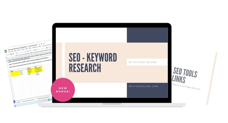 laptop mockup showing the seo keywords for photographers course