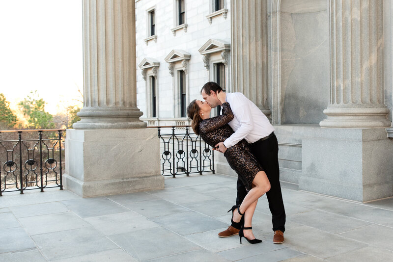 Loving couple being dipped while looking at each other