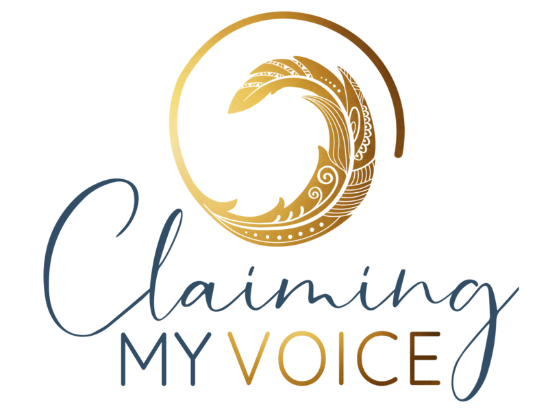 Claiming my voice logo gold spiral feather