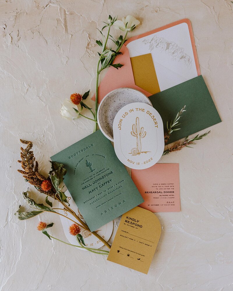 desert cactus wedding invitation for Arizona wedding