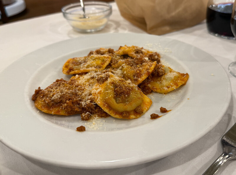 Tortelli pasta at Trattoria da Giulio in Lucca, Italy