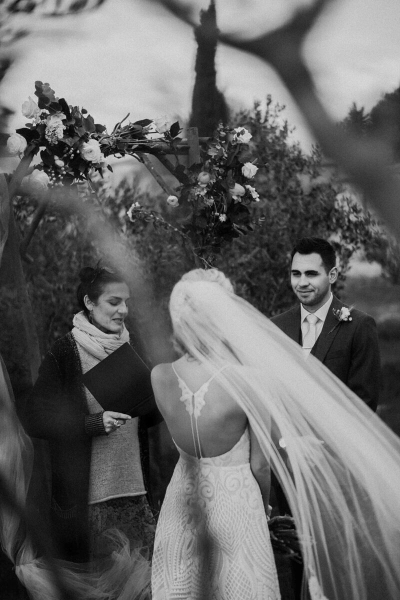 bride and groom ceremony at the lazy olive villa intimate wedding