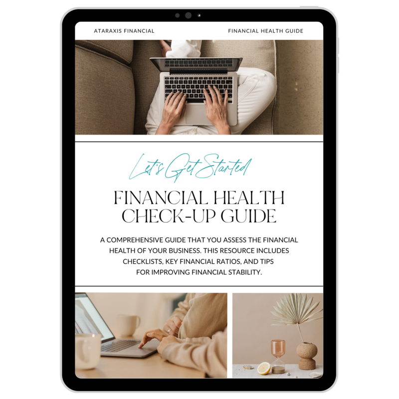 iPad Mockup displaying the cover of a Financial Health Check-Up Guide.