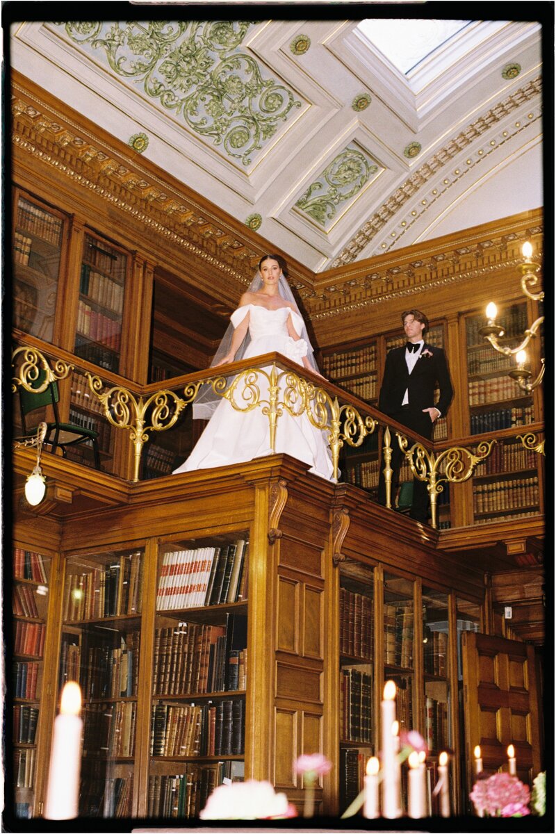 bride and groom in snow