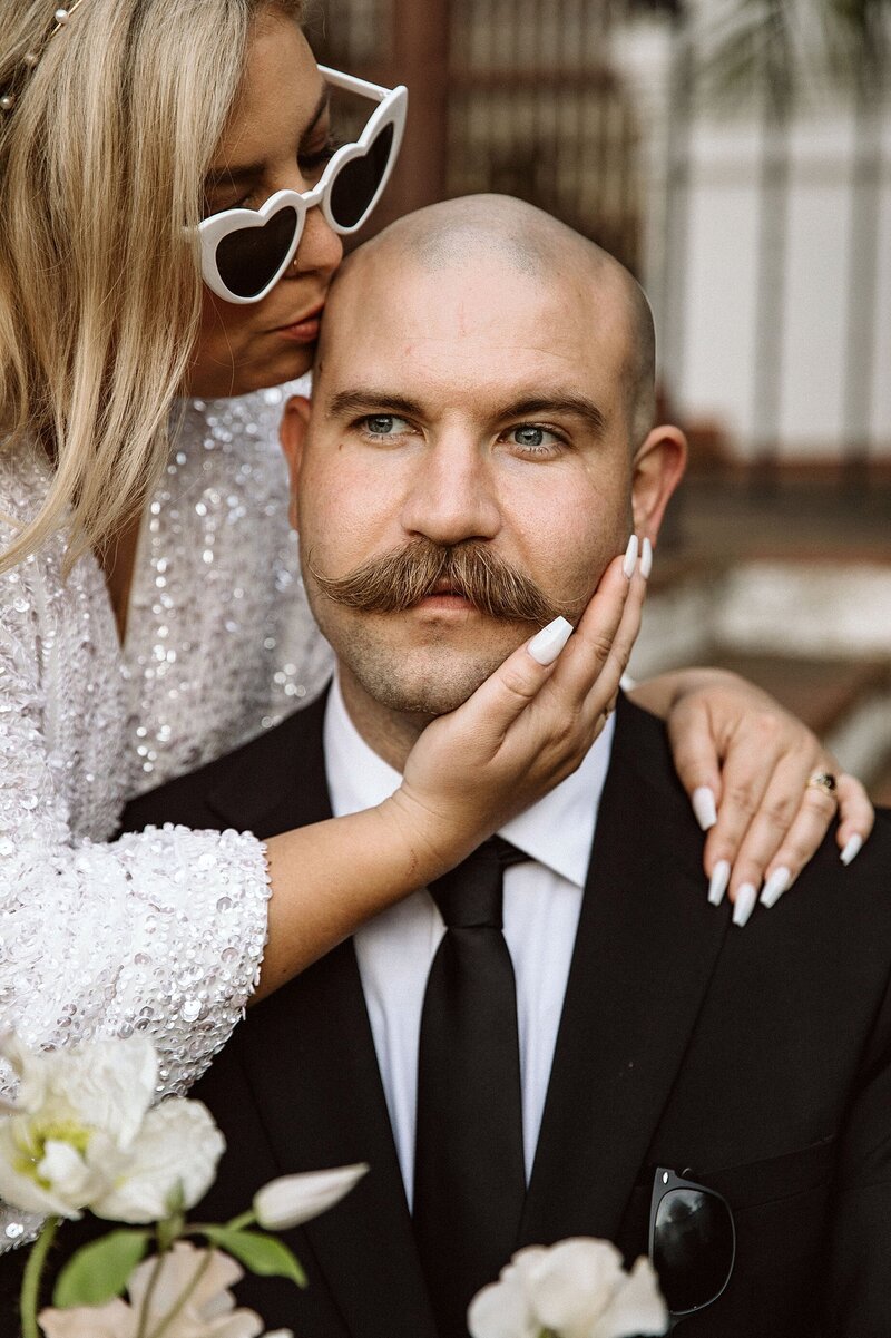 bride and groom close up portrait at orange county wedding