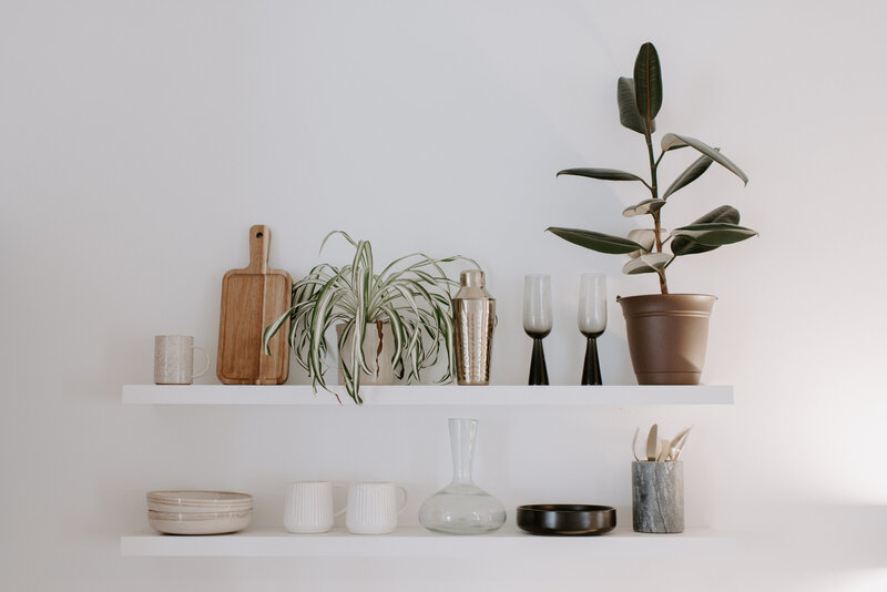 Shelves with props for event space in Albuquerque