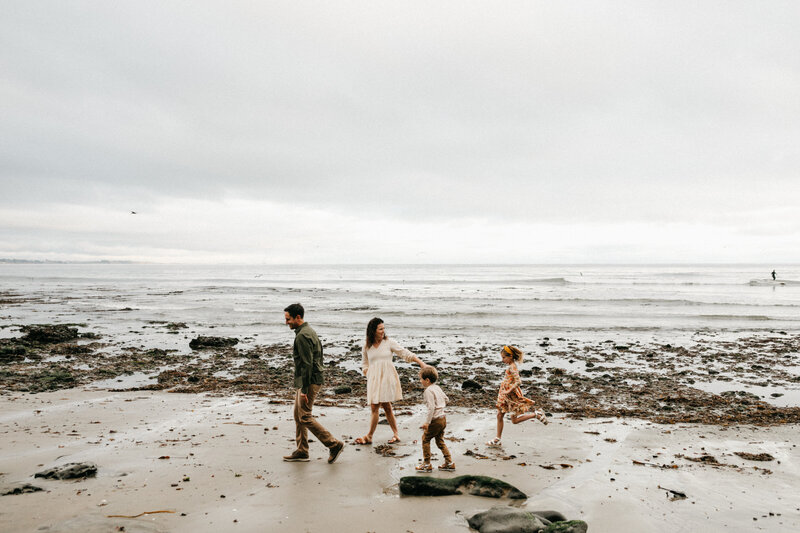 family walking on the beach in capitola