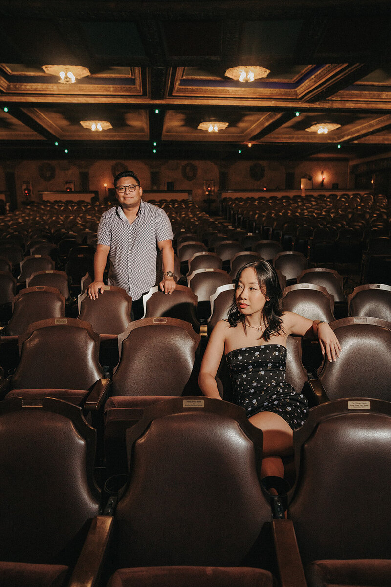 editorial engagement session in historic theater