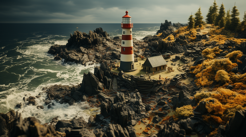 nick0079_Tilt-shift_isometric_view_a_lighthouse_on_a_rocky_clif_74a6bff2-8b18-4f1c-b310-a1c69a42f5be