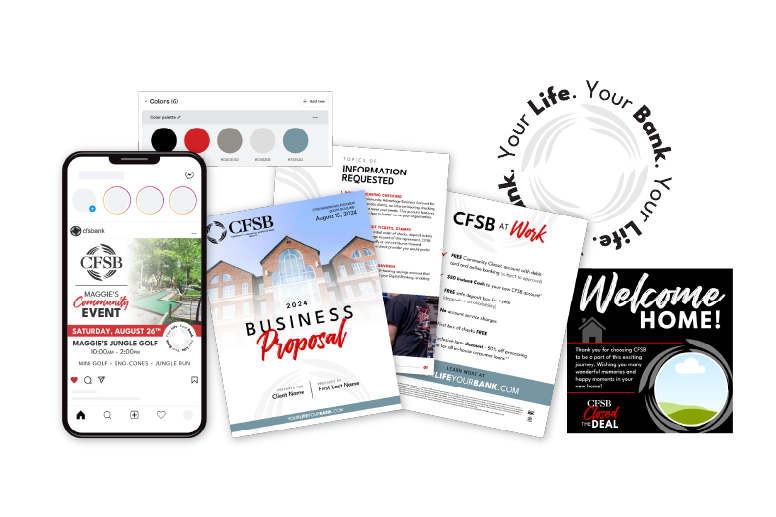 Social media and marketing templates for Community Financial Services Bank design by Amanda Newman Design in Paducah, Kentucky