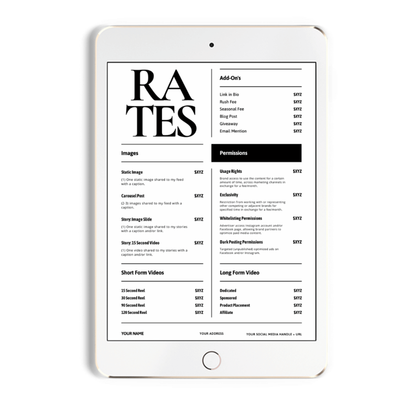 Download this customizable rate card for influencers. Easily tailor it to your niche and start landing those brand deals with confidence!