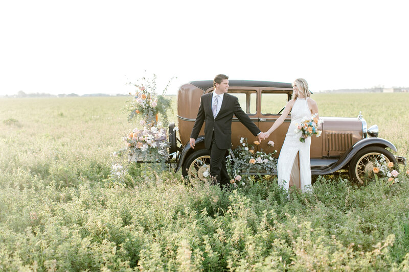 outdoor wedding reception  outside next to barn