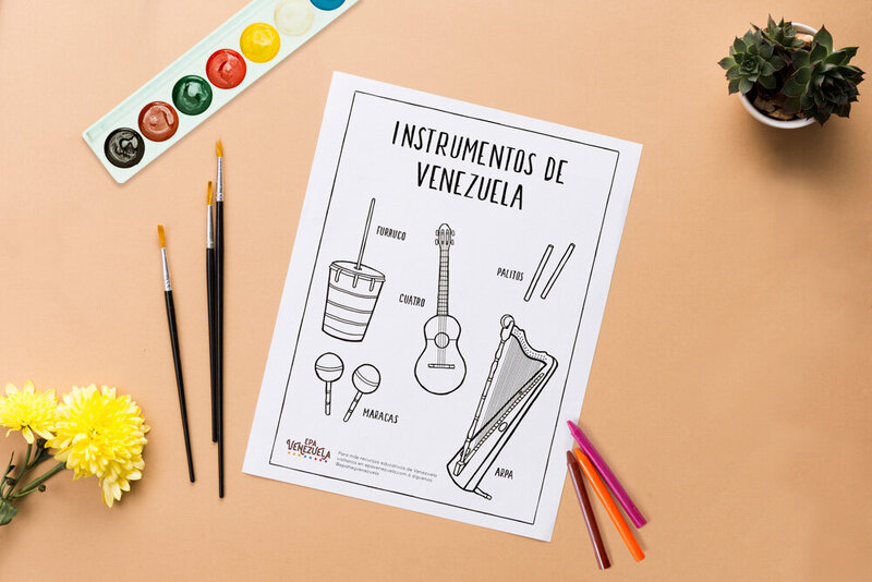 Hoja para colorear de los instrumentos de Venezuela