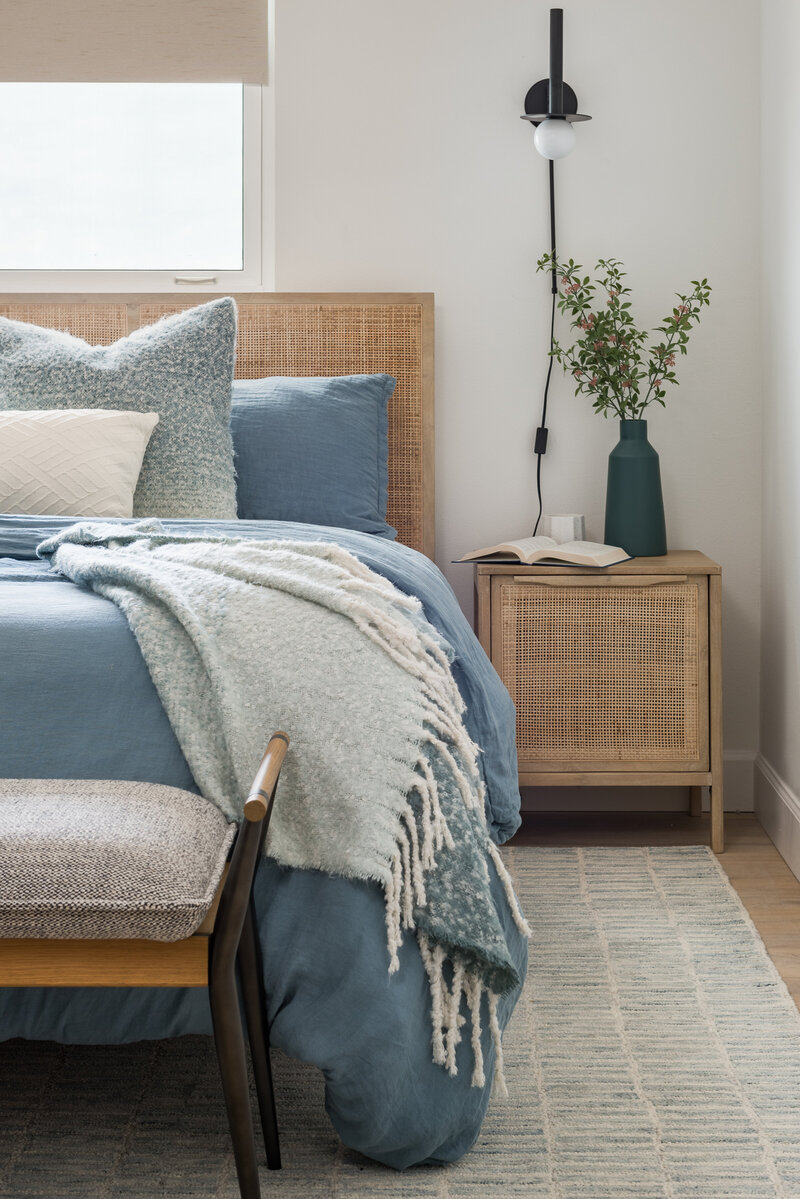 Blue bedding in styled bedroom_Scarbro Design