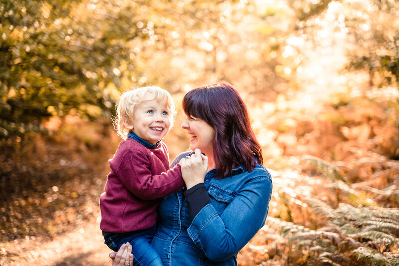 mother and son laughing