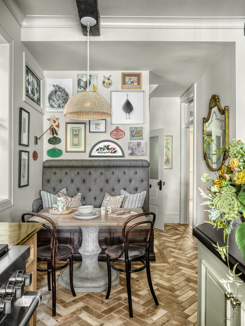 gallery wall over a custom banquet
