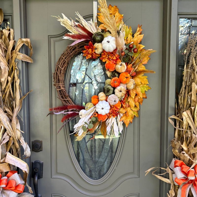 Pumpkin Outdoor Faux Floral Wreath 