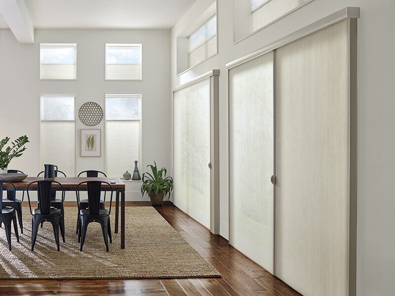 Dining room window and door shades