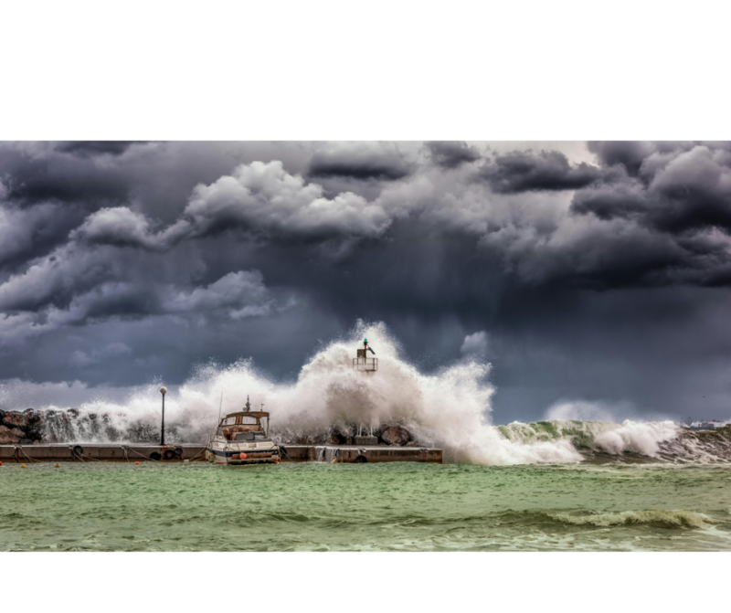 Boat on a dock during a storm