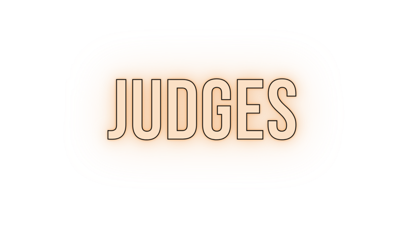 Text header that reads 'judges' to introduce our hand selected swing dance panel known for their expertise