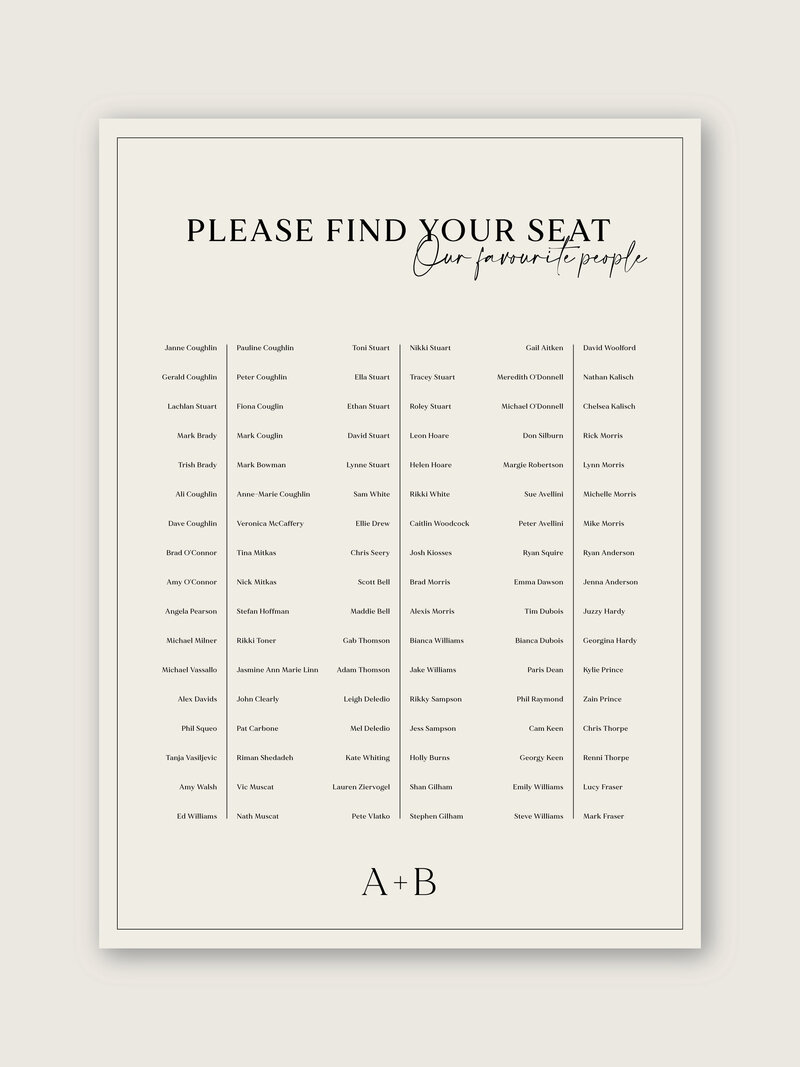 luxury designed printed seating plan for wedding