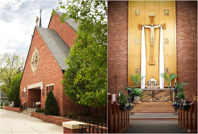 Photos from a wedding day at St. John the Baptist Catholic Church in Longmont Colorado